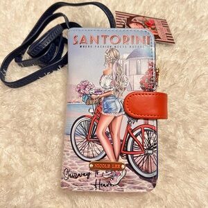 NWT-NICOLE LEE-Stairway in Heaven/Santorini-BIFOLD CROSSBODY WALLET-PHONE CASE